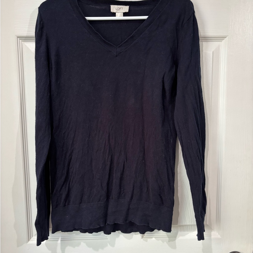 Ann Taylor LOFT Women Deep purple Pullover Sweater Small Vneck Lightweight